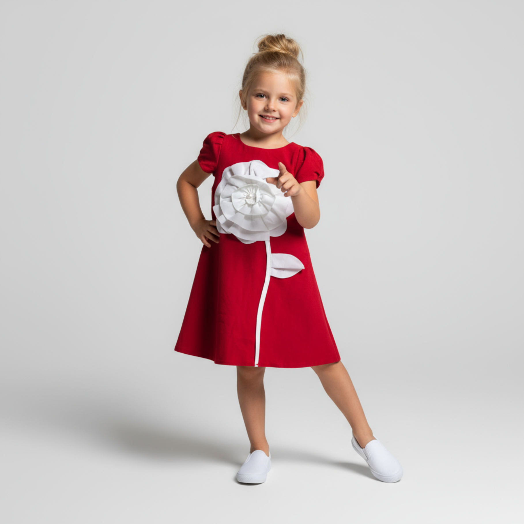 3D Rose Girls Cotton Dress - Farnelli