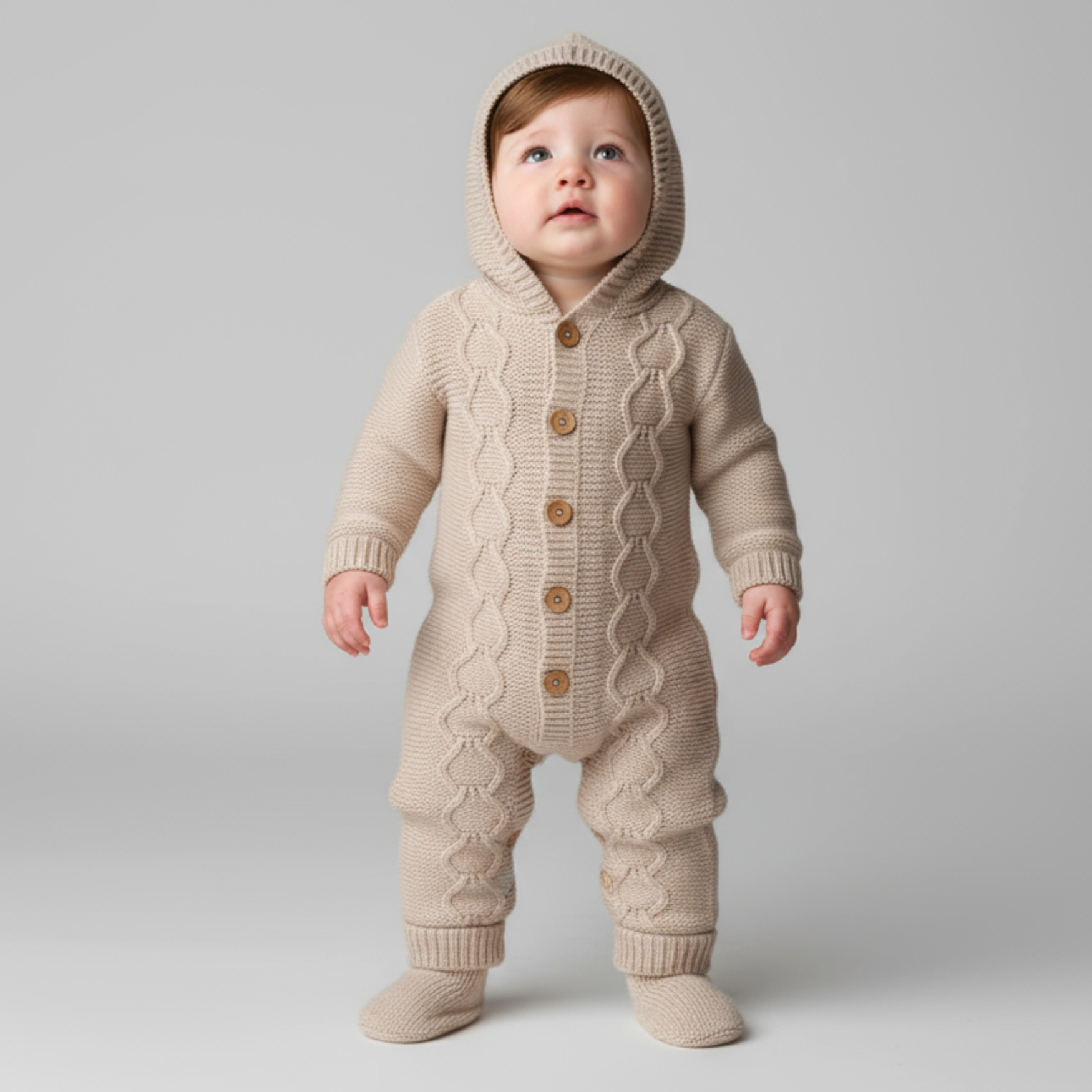 Knit Hoodie Newborn Overall Set-0