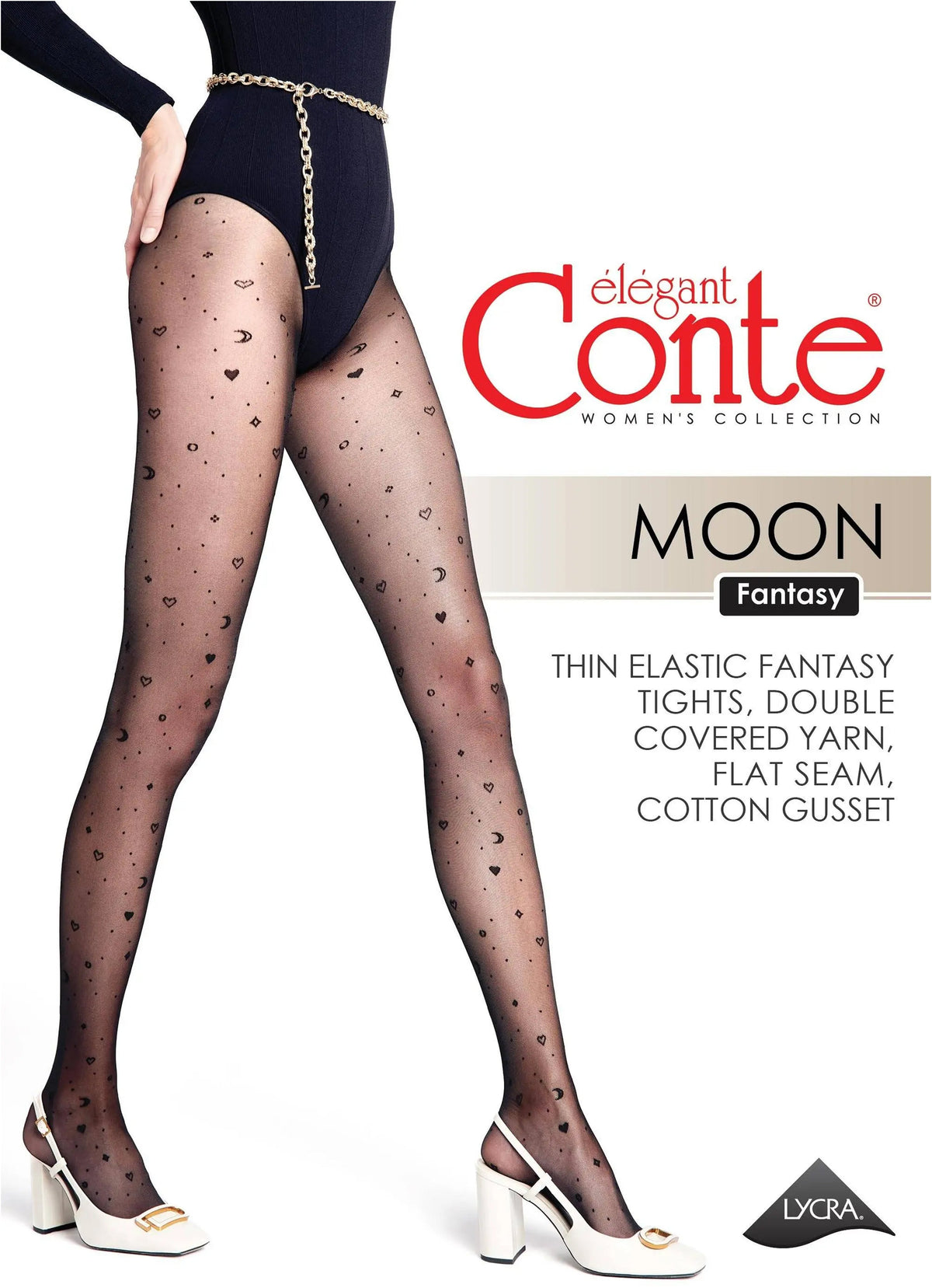 Women's fantasy tights with moon pattern from TheRanok.com, featuring celestial designs and a comfortable, stylish fit.