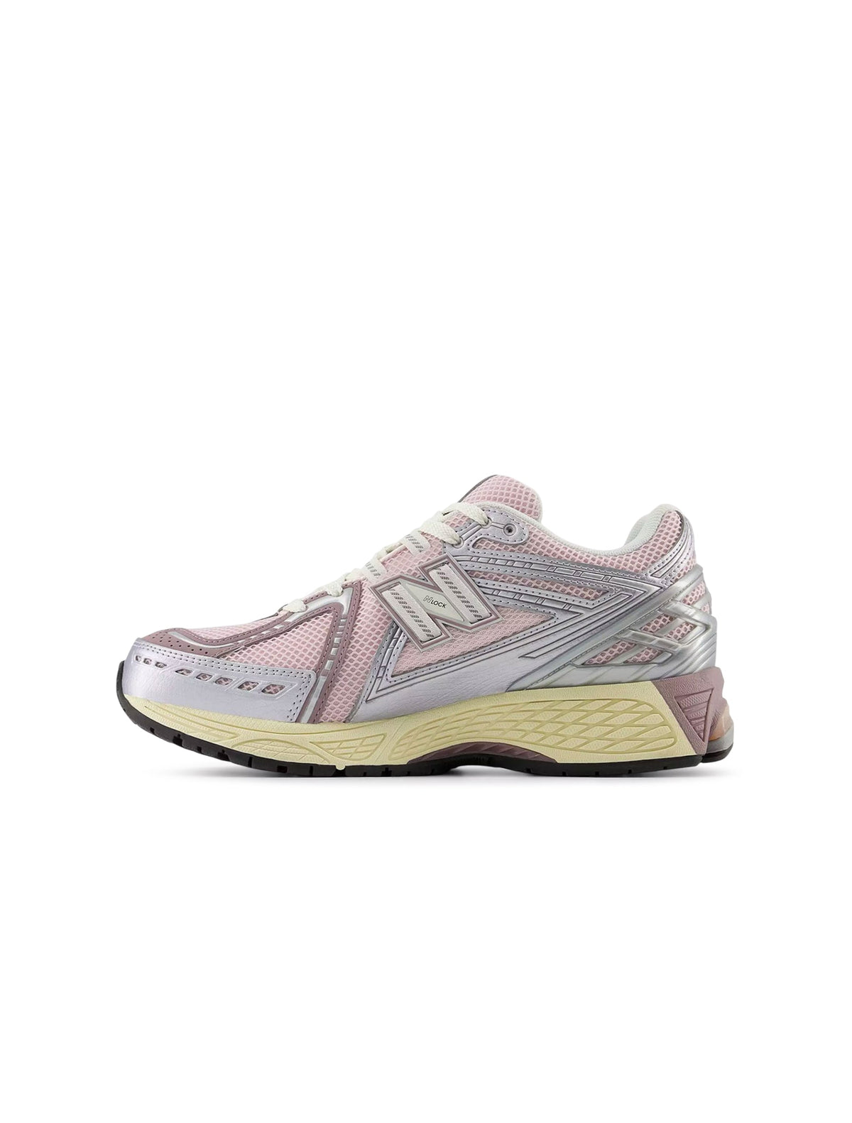 Silver and pink New Balance 1906 women's sneakers with breathable mesh and cushioned soles, stylish footwear from Denim Exchange.