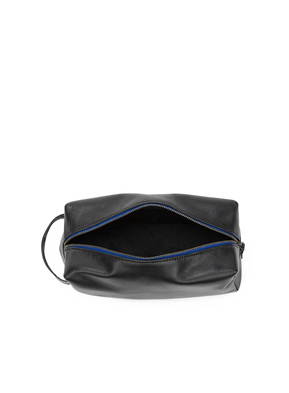 Deux Mains Iron Tight toiletry bag in black with blue interior and zip closure