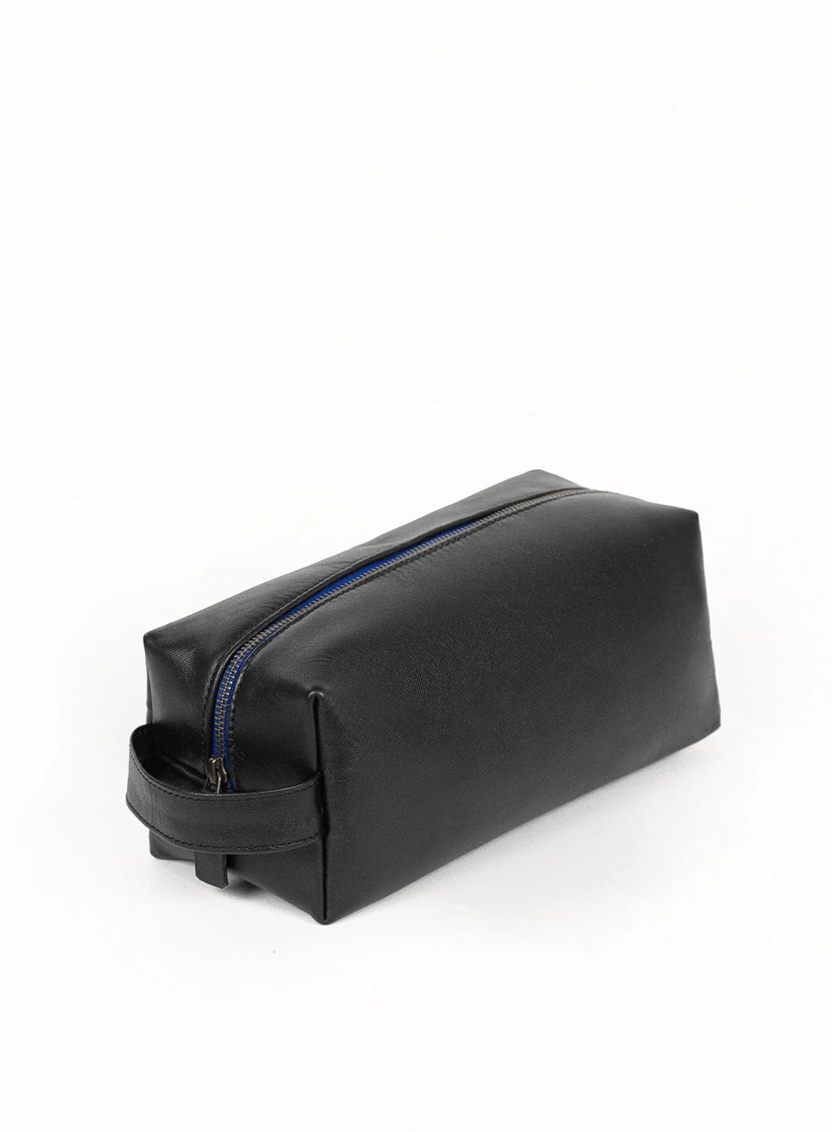 Deux Mains Iron Tight toiletry bag in black and blue, side view