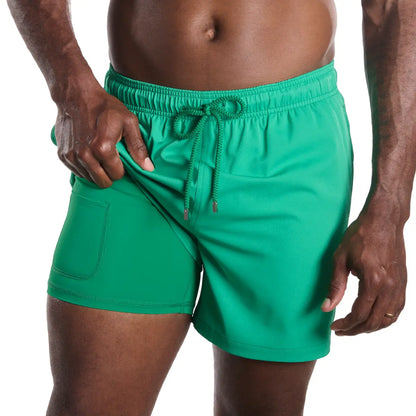 Capelle Miami Island Green hybrid swim trunks with compression lining, solid resort shorts, stylish and comfortable for beach or pool.