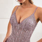 Ladivine J810 Long Fitted Floral Glitter Print Corset Gown