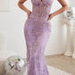 Ladivine J810 Long Fitted Floral Glitter Print Corset Gown