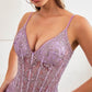 Ladivine J810 Long Fitted Floral Glitter Print Corset Gown