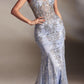 Ladivine J810 Long Fitted Floral Glitter Print Corset Gown