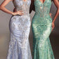 Ladivine J810 Long Fitted Floral Glitter Print Corset Gown