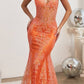 Ladivine J810 Long Fitted Floral Glitter Print Corset Gown