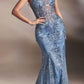 Ladivine J810 Long Fitted Floral Glitter Print Corset Gown