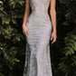 Ladivine J810 Long Fitted Floral Glitter Print Corset Gown