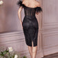 Glitter Print Cocktail Dress With Feather Details - Farnelli