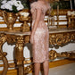Glitter Print Cocktail Dress With Feather Details - Farnelli