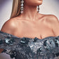 Ladivine J832 Long Floral Print Fitted Off the Shoulder Gown with Slit