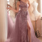 Ladivine J869 Long Fitted Tulle One Shoulder Strap Illusion Neck Gown