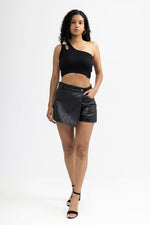 Whet Blu NYC Jade Fashion leather skort, women's leather skirt front view