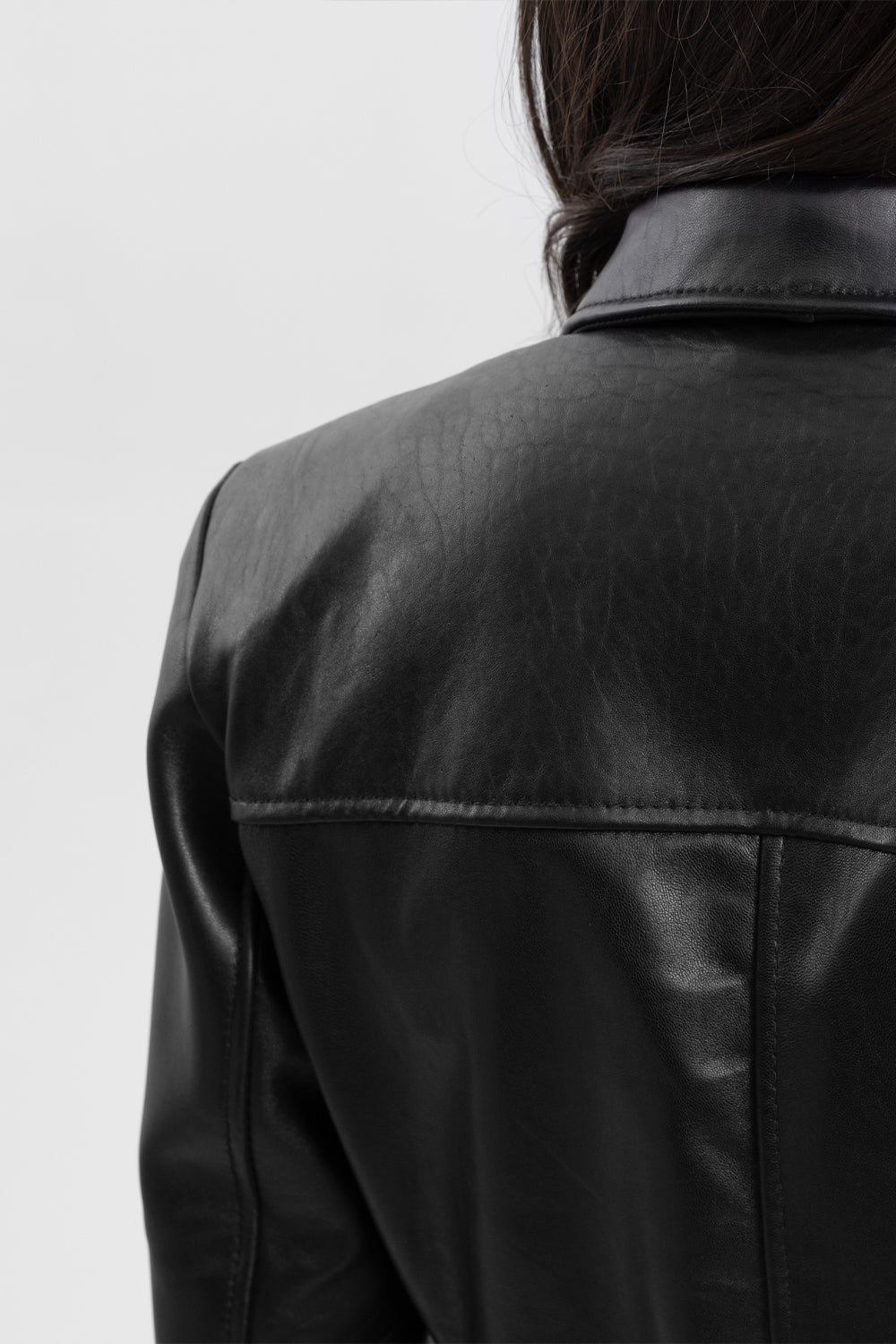 Whet Blu NYC Janely women's fashion leather jacket, back-side shoulder view
