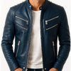 Jaxon Blue Leather Jacket - Men Leather Jacket Blue - Blue