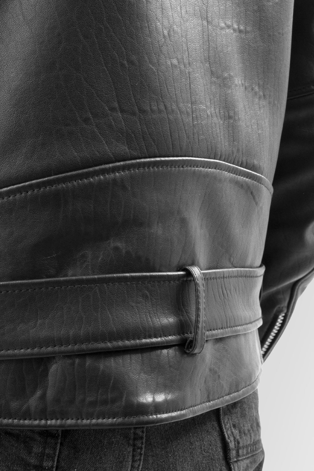Whet Blu NYC Jay men's fashion leather jacket back view with side belt detail