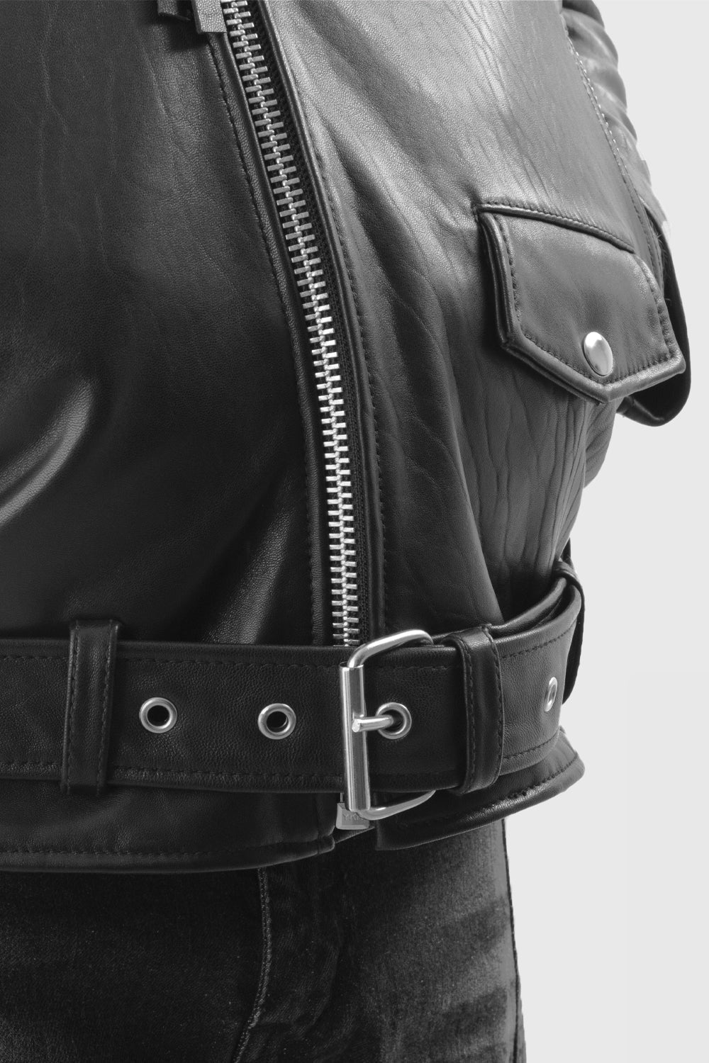 Whet Blu NYC Jay men's fashion leather jacket with zip closure and belt detail