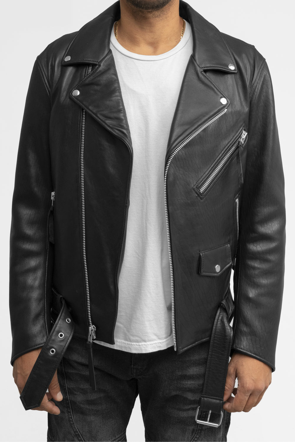 Whet Blu NYC Jay men's fashion leather jacket in black leather with zip front and collared design