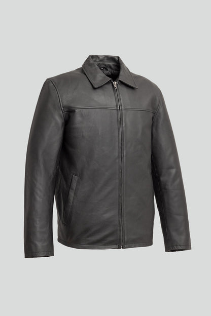 Whet Blu NYC JD men's leather jacket, front view in black leather