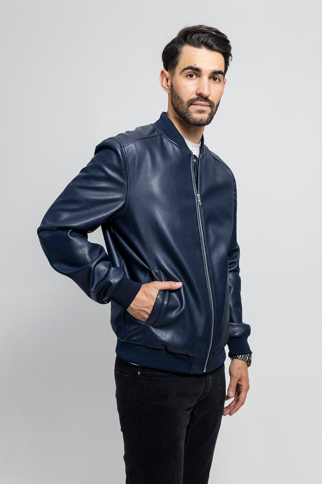 Justin Men's Faux Leather Bomber Jacket
