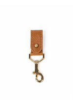 Deux Mains cognac leather key chain, front view