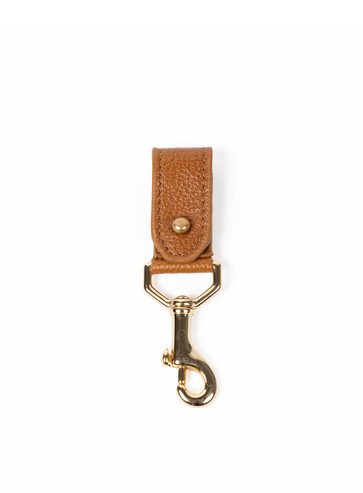 Deux Mains cognac leather key chain, front view