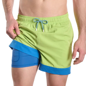 Capelle Miami Key Lime Hybrid Short with compression-lined swim and resort trunk design, solid green color, versatile beachwear.
