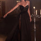 Cinderella Divine KV1059 Long Sheer Slit Embellished Strapless Gown