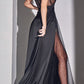 Cinderella Divine KV1059 Long Sheer Slit Embellished Strapless Gown