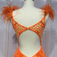 Ladivine KV1076 Floor Length Neon Orange Ball Gown with Feathers