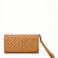 Deux Mains woven latte wristlet wallet with zip closure and compact design