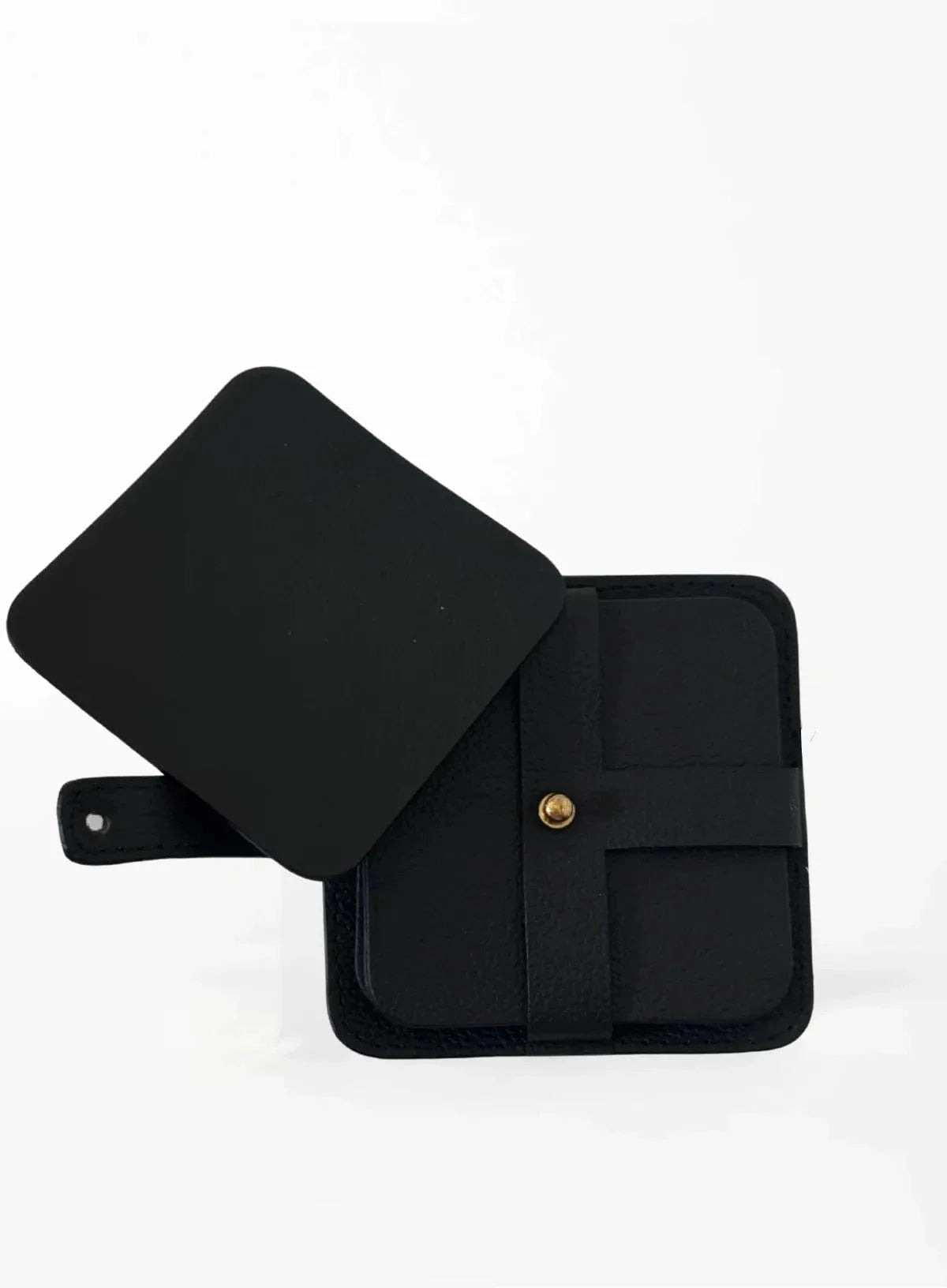Deux Mains black leather square coasters, set of 4 with holder, interior view