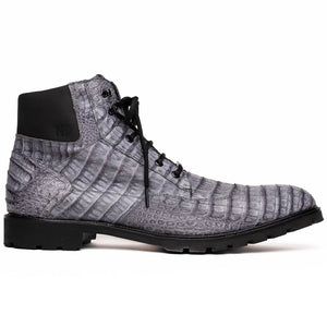 Gray Marco Di Milano Leoni Oil Caiman Boot with detailed leather texture and sturdy sole.