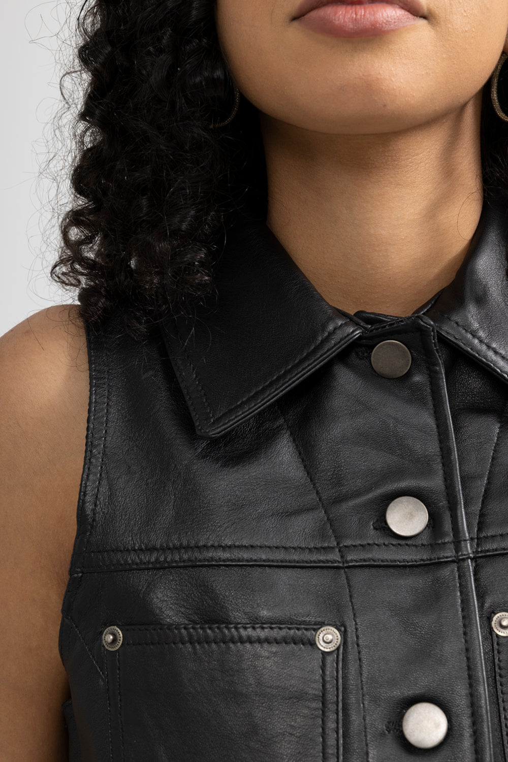 Whet Blu NYC Lexi Fashion women's leather vest, upper button view