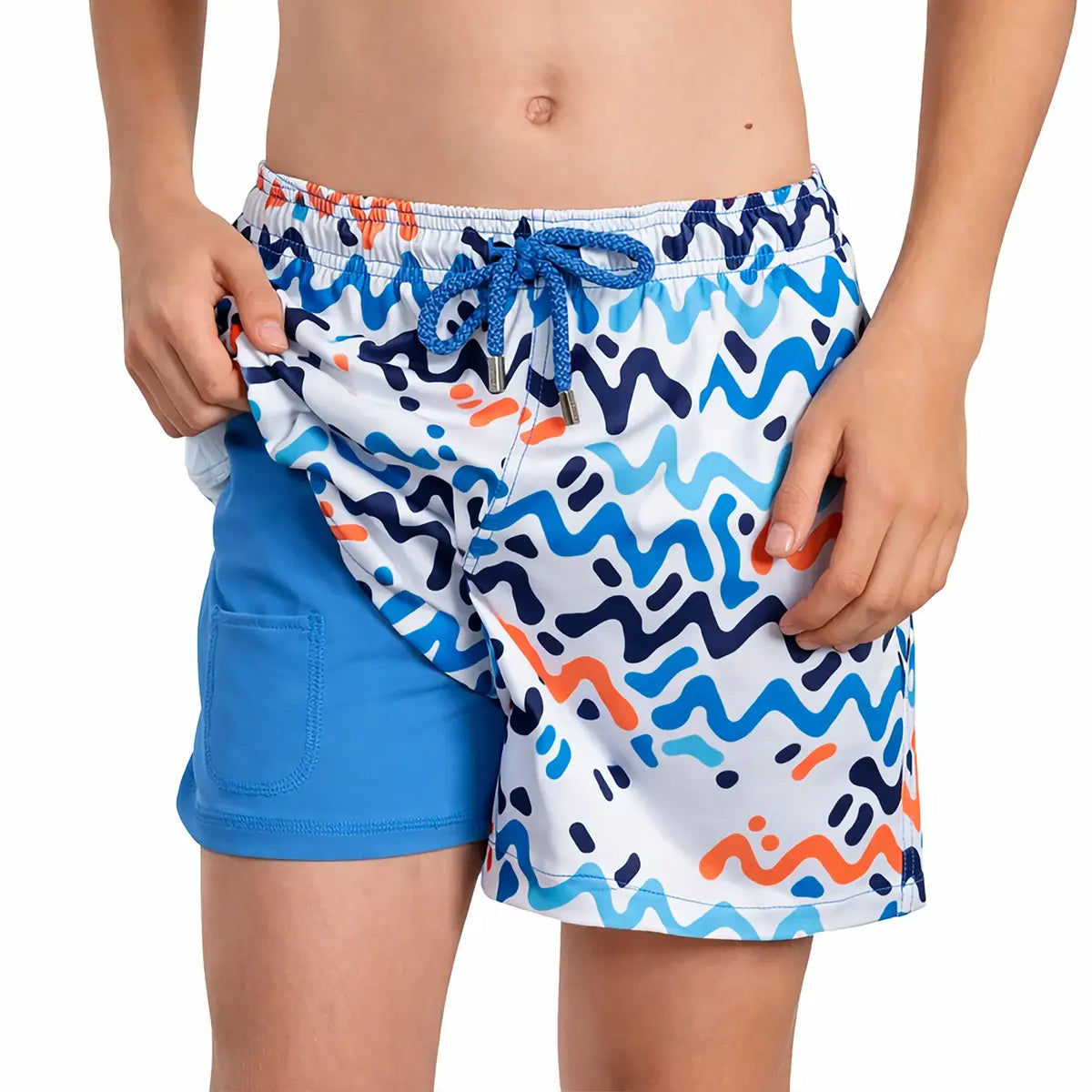 Capelle Miami boys' Line Rush Ocean and Sol hybrid swim and play trunks featuring a colorful design and comfortable fit.