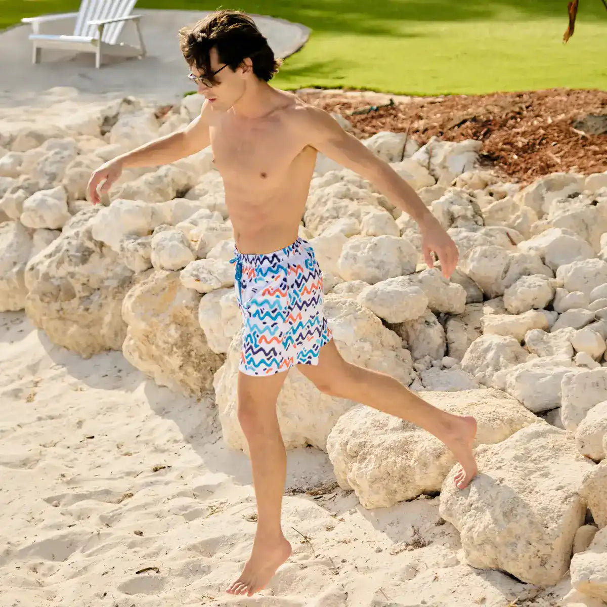Capelle Miami Line Rush Ocean and Sol Hybrid swim trunks with printed design, compression liner, perfect for swim and resort wear.