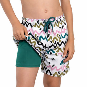 Capelle Miami Line Rush Boys hybrid swim and play trunks in orchid and kelp color with a sporty design and elastic waistband.