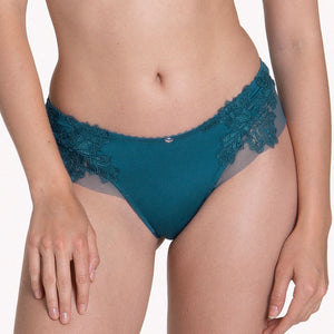 Lavinia Lisca Peony dark turquoise sheer lace tanga panty with side cutouts and delicate floral details.