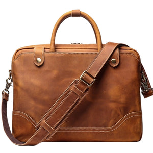Classy Leather Bags The Everyday Office Briefcase with logo, black leather, professional design, and sturdy handle for business use.