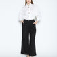 Gracia Fashion Women's Long Puff Sleeve Button Detail Cotton Shirt