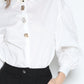 Gracia Fashion Women's Long Puff Sleeve Button Detail Cotton Shirt