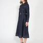 Gracia Fashion Women's Long sleeve contrast stitch denim midi dress