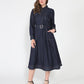 Gracia Fashion Women's Long sleeve contrast stitch denim midi dress