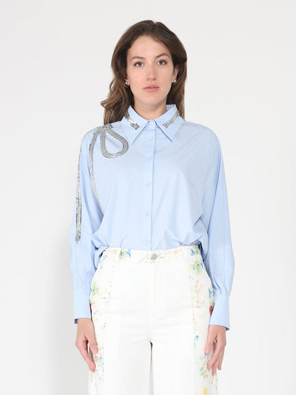 Gracia Fashion Women's Long Sleeve Shirt Button Down Sequin Embellished