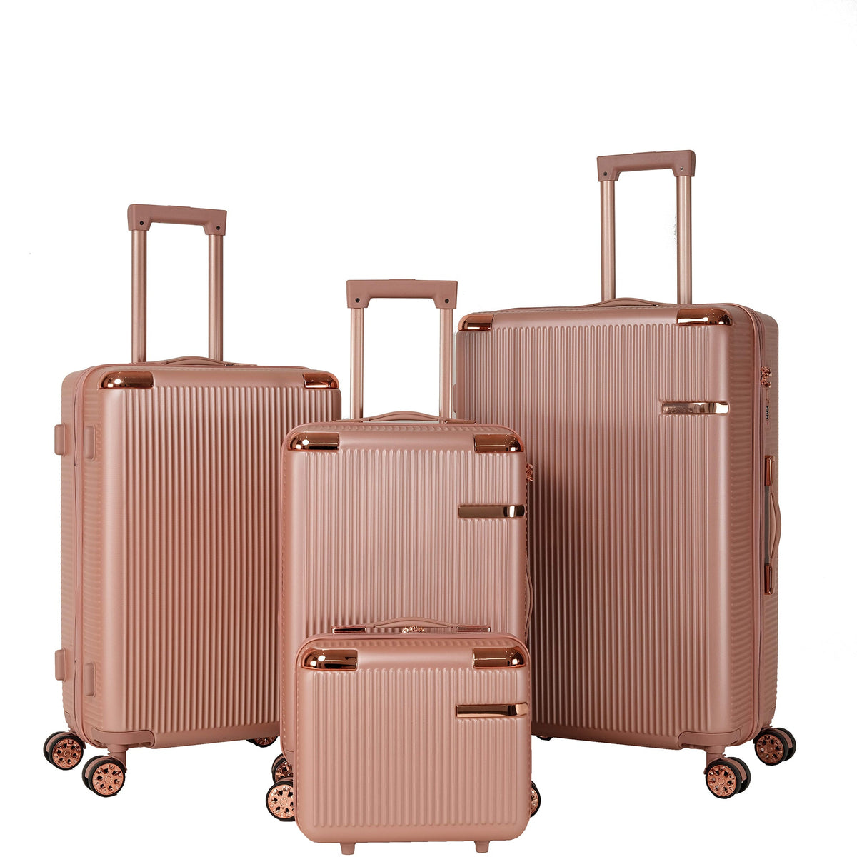 HouseOfZazla 4-piece rose gold hard ABS luggage set with 360° dual rotating wheels