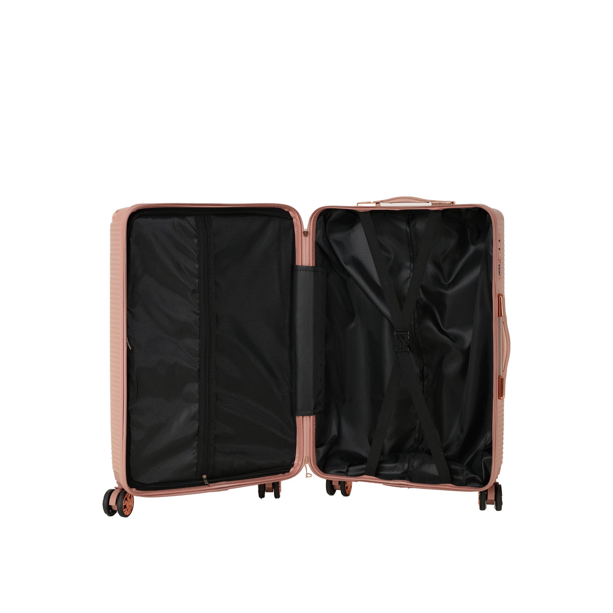 HouseOfZazla rose gold 4-piece hard ABS luggage set with 360° dual rotating wheels