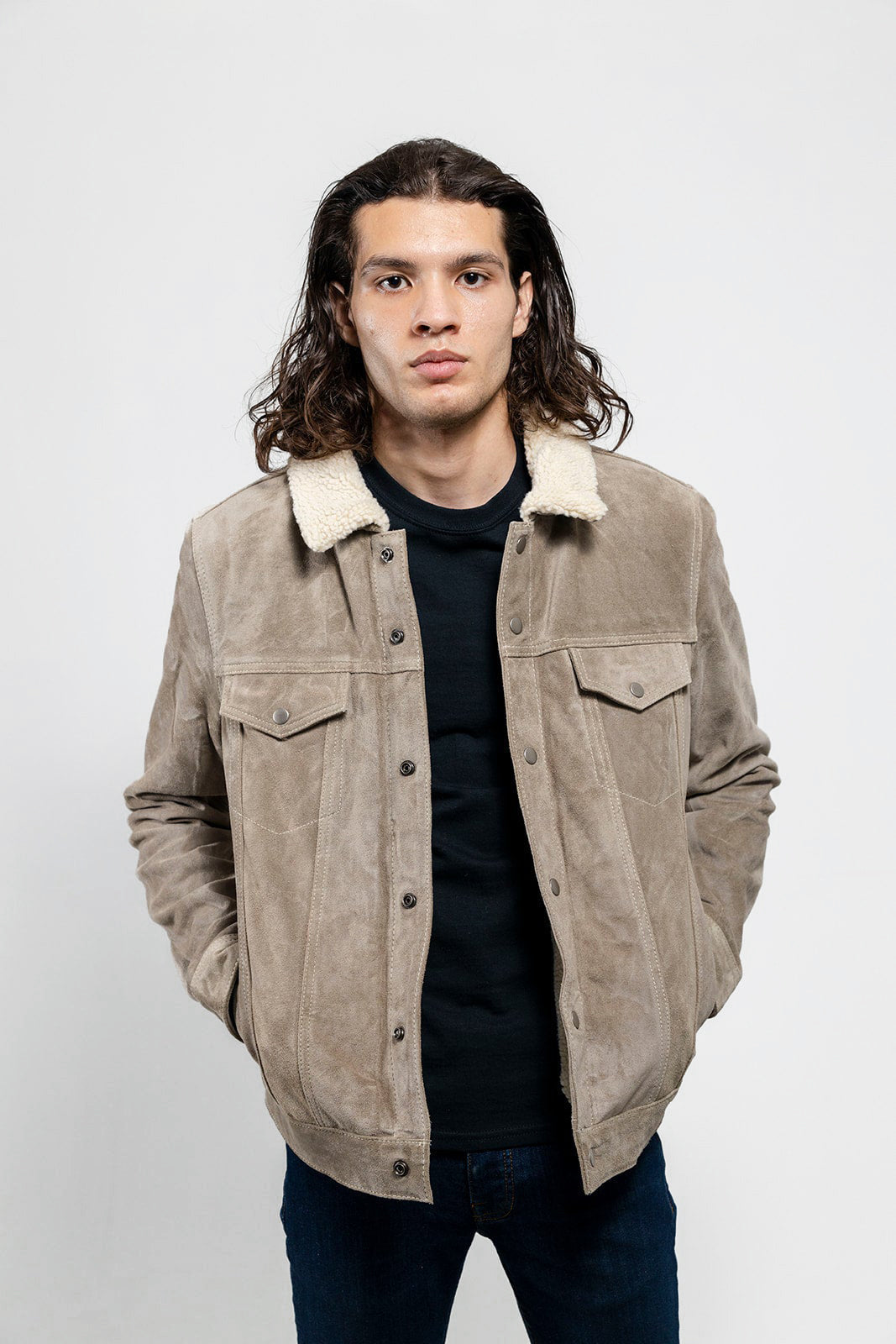 Luke Men's Faux Shearling Suede Trucker Jacket